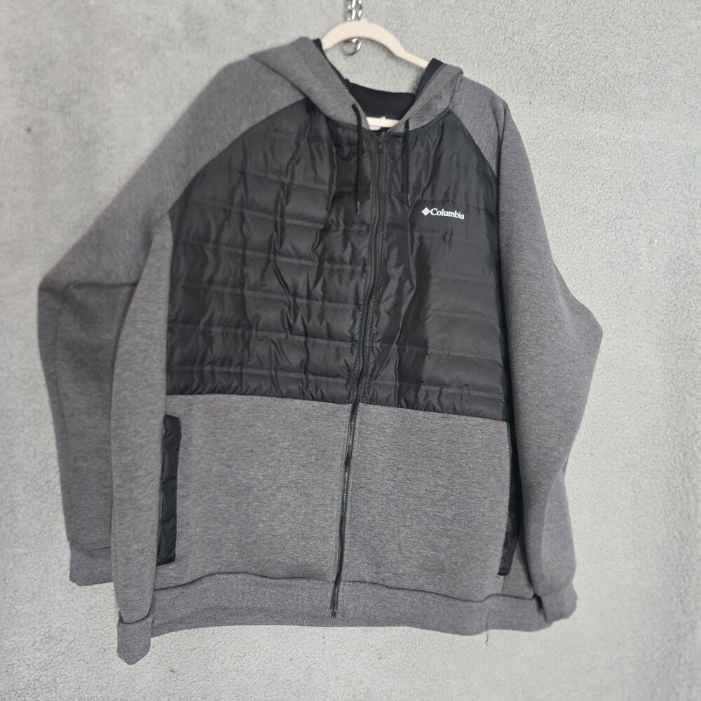 Columbia Jacket Mens 4X Gray Colorblock Full Zip Quilted Body: Hooded Insulated
